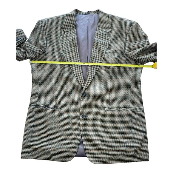 David G. Cotugno Mens 2 Button Silk Wool Blazer Jacket Beige Yellow Houndstooth - Picture 7 of 14